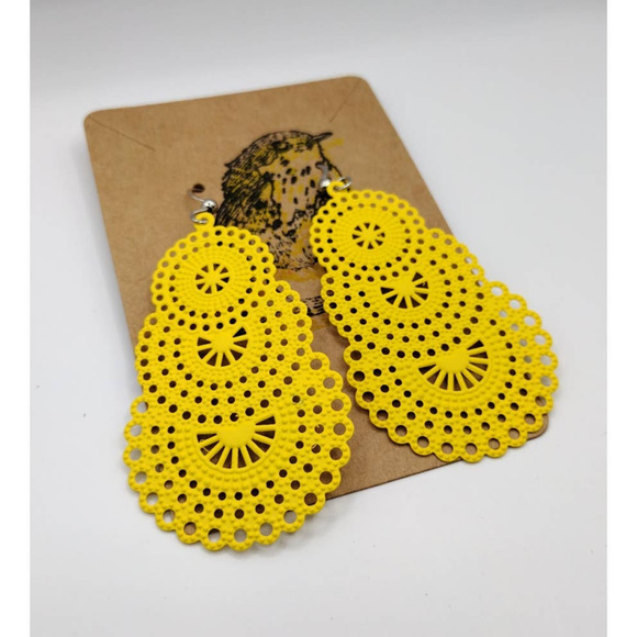 Yellow Boho Cute Fun Dangle Earrings - Picture 2 of 3